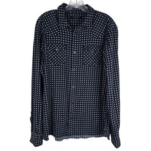 ALLSAINTS TAHOE LS SHIRT Mens Medium Navy White Geometric Print Button Up Cotton